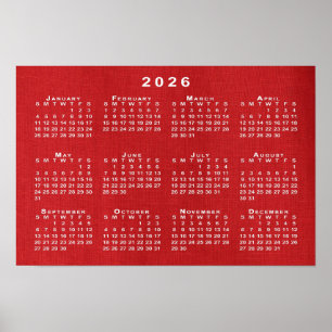 White 2026 Calendar on Customizable Photo Poster