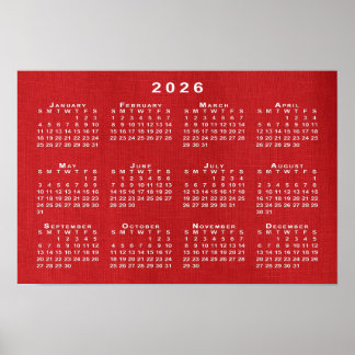White 2026 Calendar on Customizable Photo Poster