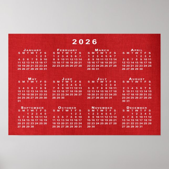 White 2026 Calendar on Customizable Photo Poster (Front)