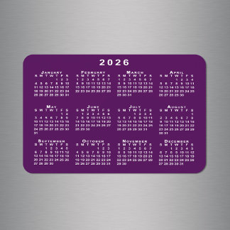 White 2026 Calendar on Purple Background Template Magnet