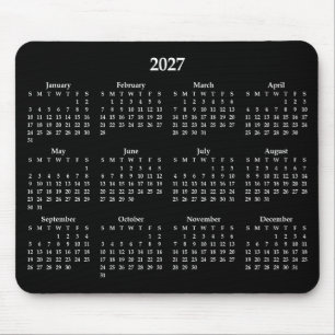 White 2027 Calendar on Black Mouse Pad