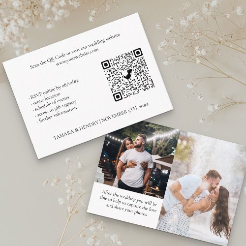 White 2 Photo Online RSVP QR Code Wedding Enclosure Card