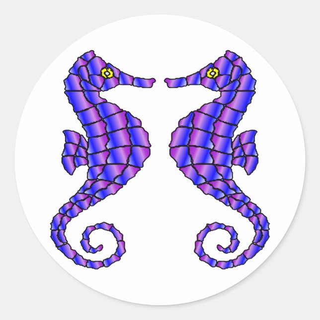 White 2 Seahorses Classic Round Sticker (Front)