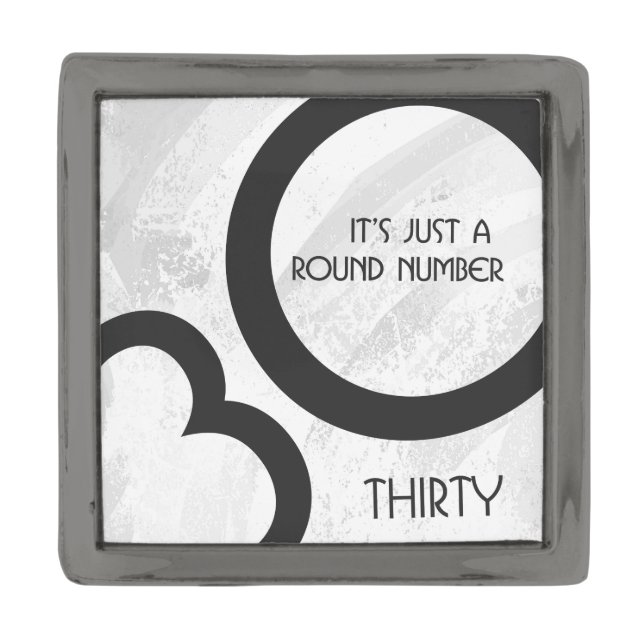 White 30 Decade Birthday Gunmetal Finish Lapel Pin (Front)