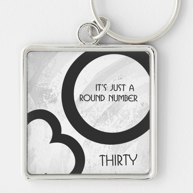 White 30 Decade Birthday Keychain (Front)