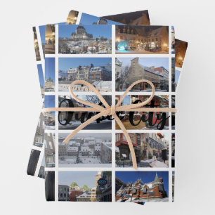 White 30 Photo Collage Grid Travel Custom Wrapping Paper Sheets