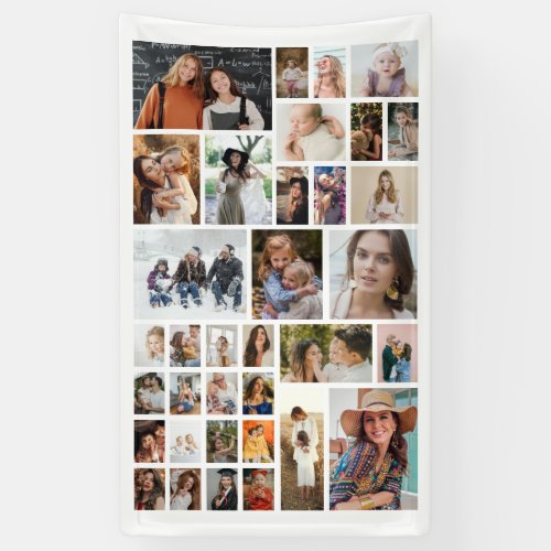 White 35 Photo Collage Custom Birthday Banner
