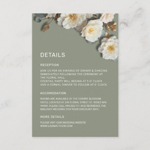 White 3 D Flowers Roses Enclosure Card