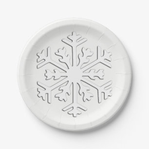 White 3-d snowflake on a White Background Paper Plates