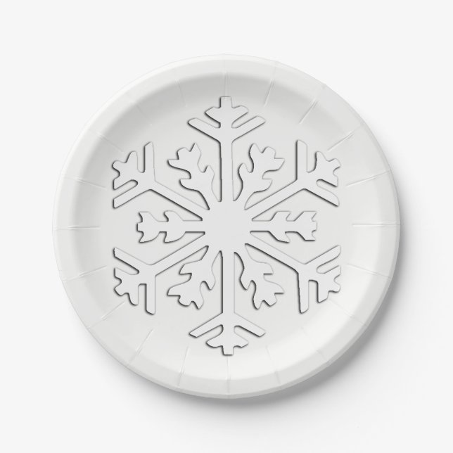 White 3-d snowflake on a White Background Paper Plates (Front)