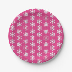 White 3-d Snowflake on Peppermint Pink Paper Plates