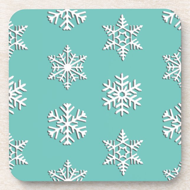 White 3-d snowflakes, Customizable Background Beverage Coaster (Front)