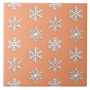White 3-d snowflakes, Customizable Background Ceramic Tile