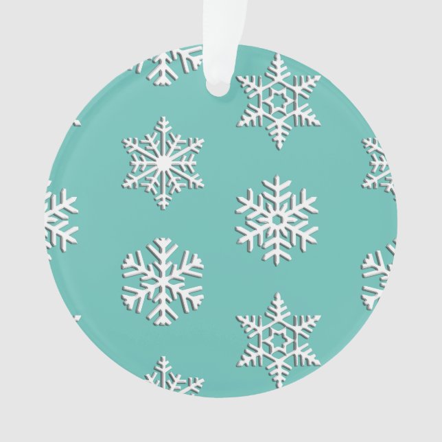 White 3-d snowflakes, Customizable Background Ornament (Front)