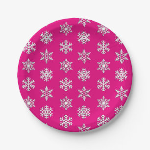 White 3-d snowflakes, Customizable Background Paper Plates