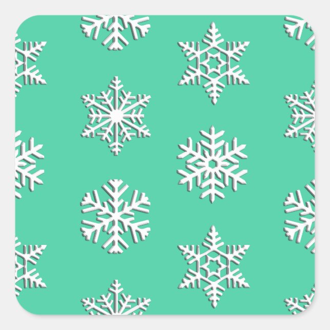 White 3-d snowflakes, Customizable Background Square Sticker (Front)