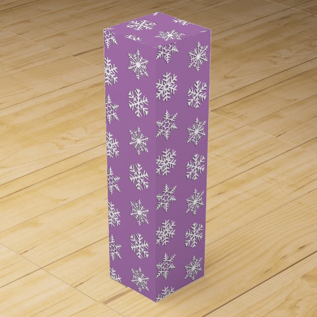 White 3-d snowflakes, Customizable Background Wine Gift Box (Front)