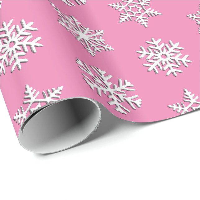 White 3-d snowflakes, Customizable Background Wrapping Paper (Roll Corner)