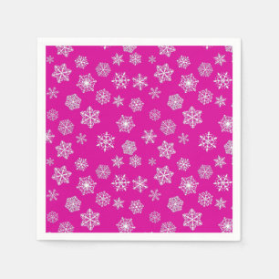White 3-d snowflakes on a fuchsia pink background paper napkins