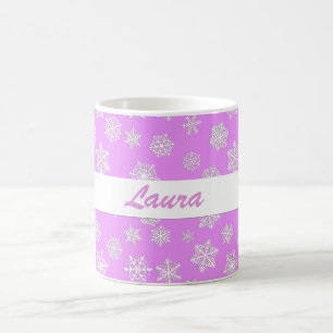 White 3-d snowflakes on an orchid background coffe coffee mug