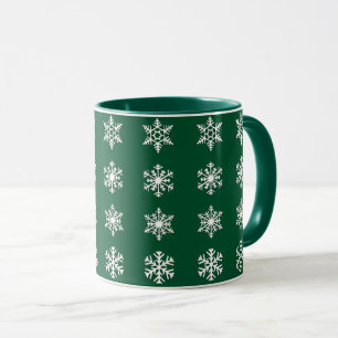 White 3-d snowflakes on Dark Emerald Green Mug