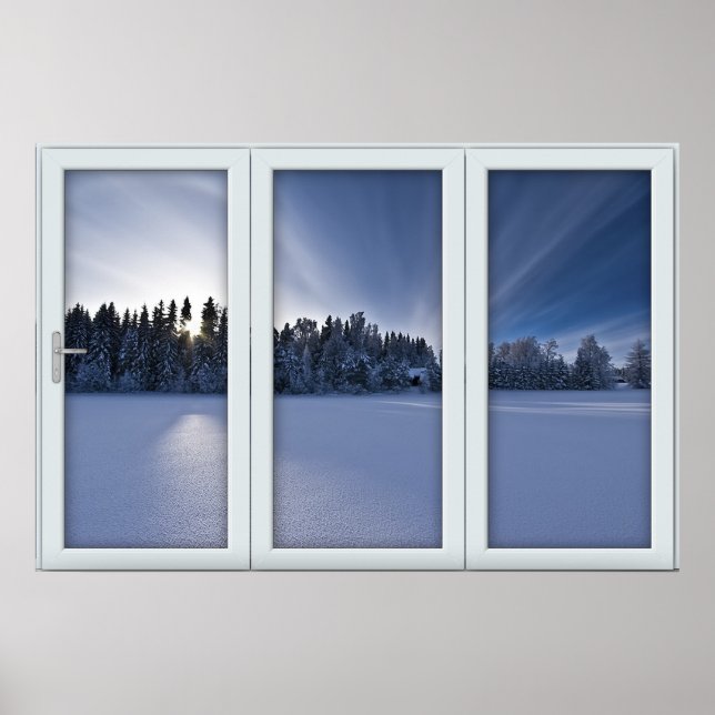 White 3 Pane Window Illusion Winter Scene Poster (Front)