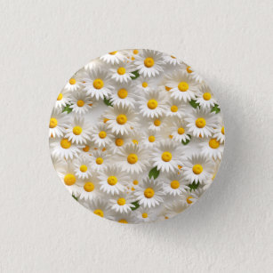White 3D Daisy Seamless Pattern Button