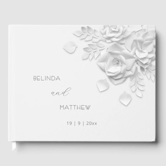 White 3D Floral Roses | Wedding Guest Book (Front)
