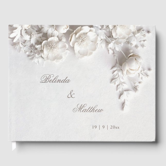 White 3D Floral Roses | Wedding Guest Book (Front)