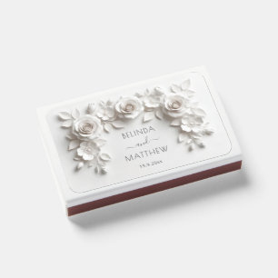 White 3D Floral Roses Wedding Matchboxes