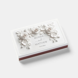White 3D Floral Roses | Wedding Matchboxes