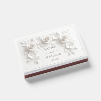White 3D Floral Roses | Wedding Matchboxes