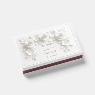 White 3D Floral Roses Wedding Matchboxes