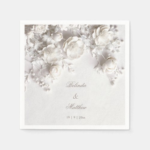 White 3D Floral Roses | Wedding Napkins