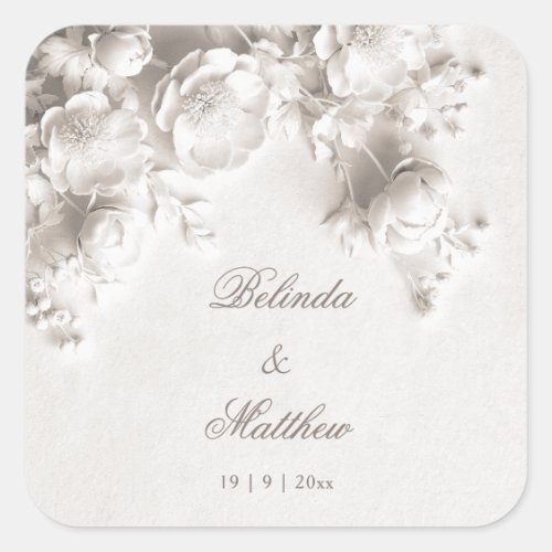 White 3D Floral Roses | Wedding Square Sticker
