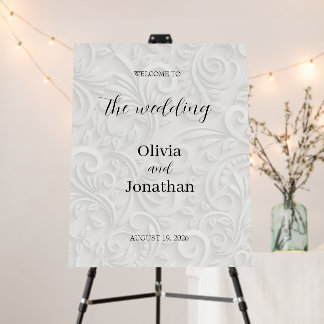 White 3D Floral Wedding Welcome Sign Poster