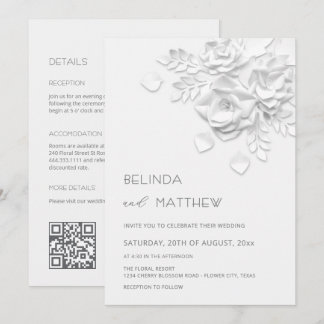 White 3D Flowers All-In-One Casual Wedding  Invitation