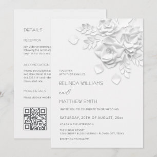 White 3D Flowers All-In-One Wedding  Invitation