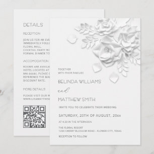 White 3D Flowers All-In-One Wedding  Invitation