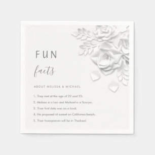 White 3D Flowers Roses Fun Facts Wedding Napkins