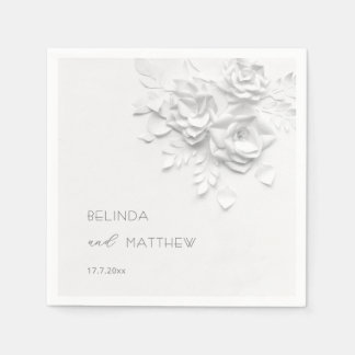 White 3D Flowers Roses Minimalist Wedding  Napkins