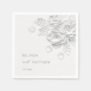 White 3D Flowers Roses Minimalist Wedding  Napkins
