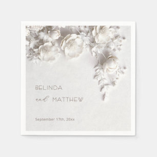 White 3D Flowers Roses Minimalist Wedding  Napkins