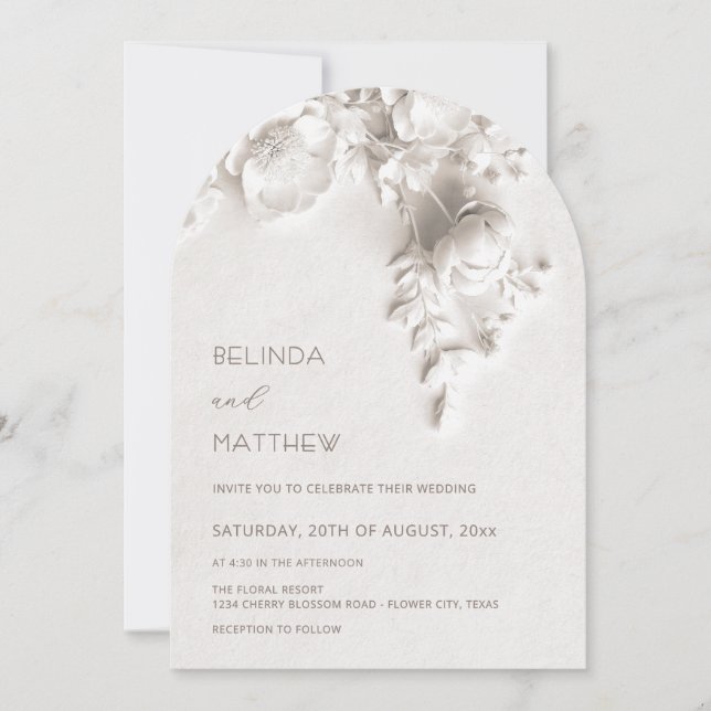 White 3D Flowers Roses Wedding Invitation (Front)