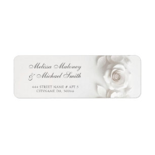 White 3D Flowers Roses Wedding Label
