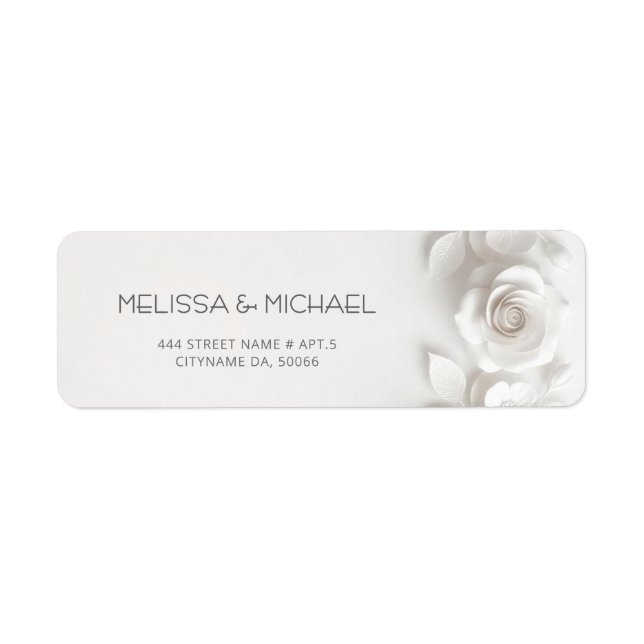 White 3D Flowers Roses Wedding Label (Front)