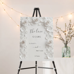 White 3D Flowers   Roses Wedding Welcome Foam Board