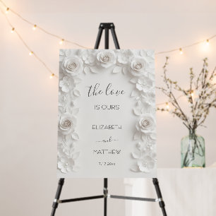 White 3D Flowers Roses Wedding Welcome Foam Board