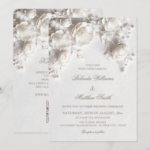 White 3D Flowers Vintage Wedding Invitation