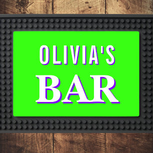 White 3D Indigo Modern Name Trendy Cool Green Bar Mat